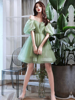 Simple Mini Tulle Short Green Prom Dress, Green Puffy Homecoming Dress