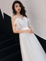 Simple White Sweetheart Neck Tulle Long Prom Dress, White Tulle Formal Dress