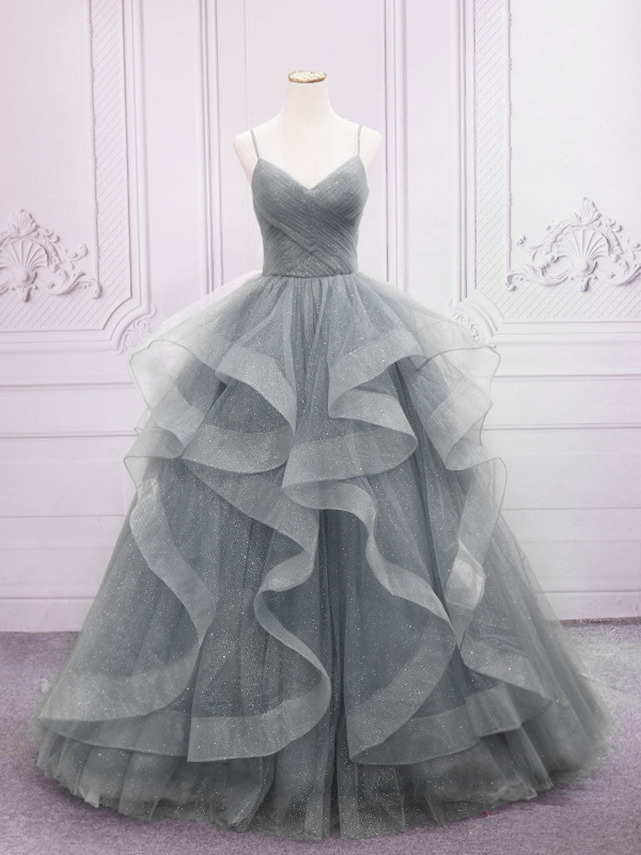 Blue Tulle Long Prom Dresses, Blue Tulle Formal Dresses Sweet 16 Dress US 16 / Gray Blue Tulle Long Prom Dresses, Blue Tulle Formal Dresses Sweet 16 Dress US 16 / Gray