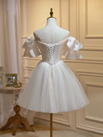 Mini/Short Beige Prom Dresses, Beige Tulle Lace Homecoming Dresses
