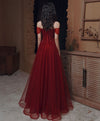 Burgundy Sweetheart Tulle Sequin Long Prom Dress Burgundy Formal Dress