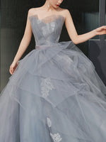 Gray Tulle Lace Long Prom Dress, Tulle Lace Evening Dress