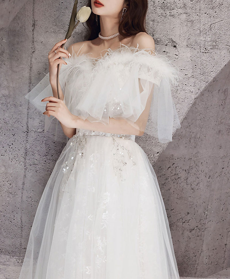 White Sweetheart Tulle Long Prom Dress, White Lace Long Graduation Dre –  shopluu