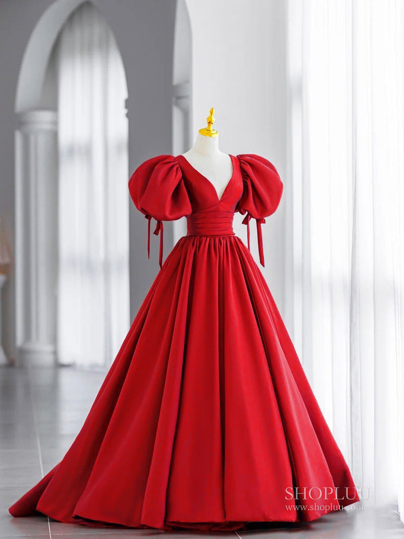 Elegant A Line Satin Floor-length Long Sleeve Formal Dress with Split Front  - UCenter Dress
