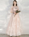 Pink Tulle Lace Off Shoulder Long Prom Dress Tulle Lace Evening Dress
