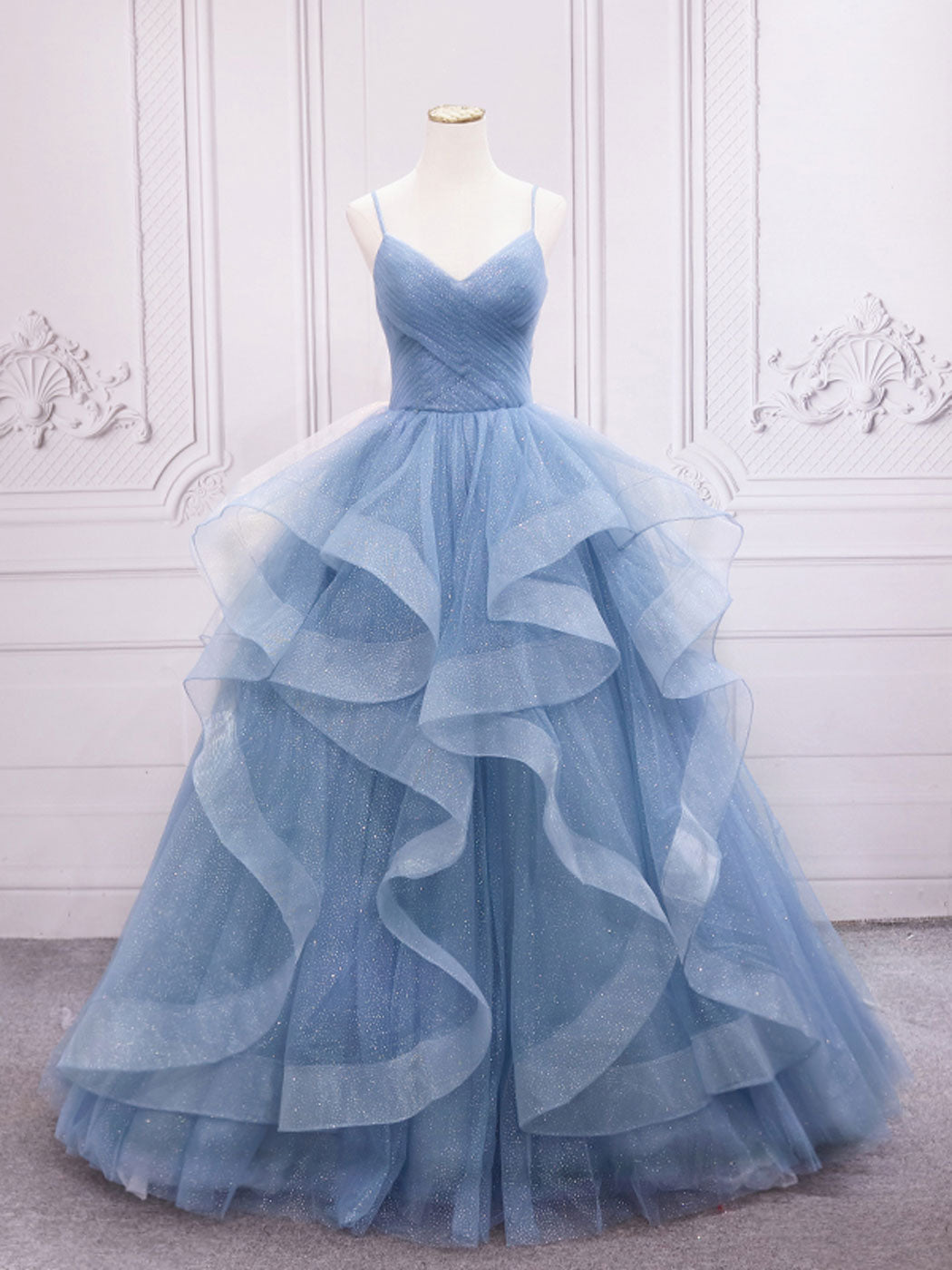 Blue Tulle Long Prom Dresses, Blue Tulle Formal Dresses Sweet 16 Dress US 16 / Gray Blue Tulle Long Prom Dresses, Blue Tulle Formal Dresses Sweet 16 Dress US 16 / Gray