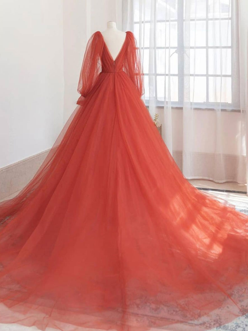 Blue V Neck Tulle Long Prom Dress Blue Tulle Evening Dress