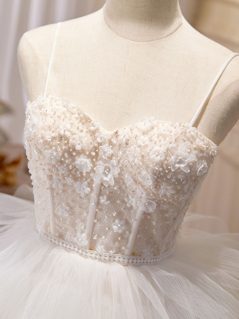 Ball-Gown/Princess Tulle White Long Prom Dresses With Beading Flower C shopluu Ball-Gown/Princess Tulle White Long Prom Dresses With Beading Flower C shopluu