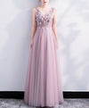 A Line V Neck Lace Tulle Long Prom Dress, Lace Evening Dress