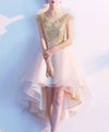 Gold Tulle Lace High Low Prom Dress Lace Homecoming Dress