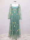 Green A-line Sweetheart Green Tulle Lace Long Prom Dress, Green Formal Dress