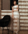 White Sweetheart Dress Tulle Lace Long Prom Dress Evening Dress