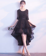 Cute Black Tulle Lace Short Prom Dress, Black Bridesmaid Dress