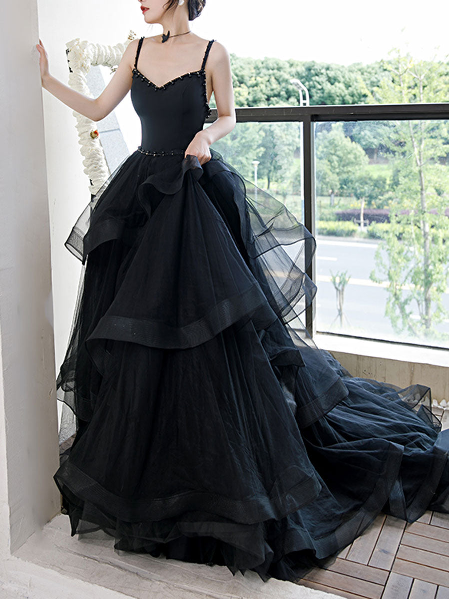 Elegant Black Long Prom Dress, Black Formal Graduation Evening