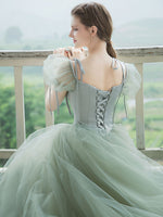 Simple Green Tulle Long Prom Dress, Green Tulle Evening Dress
