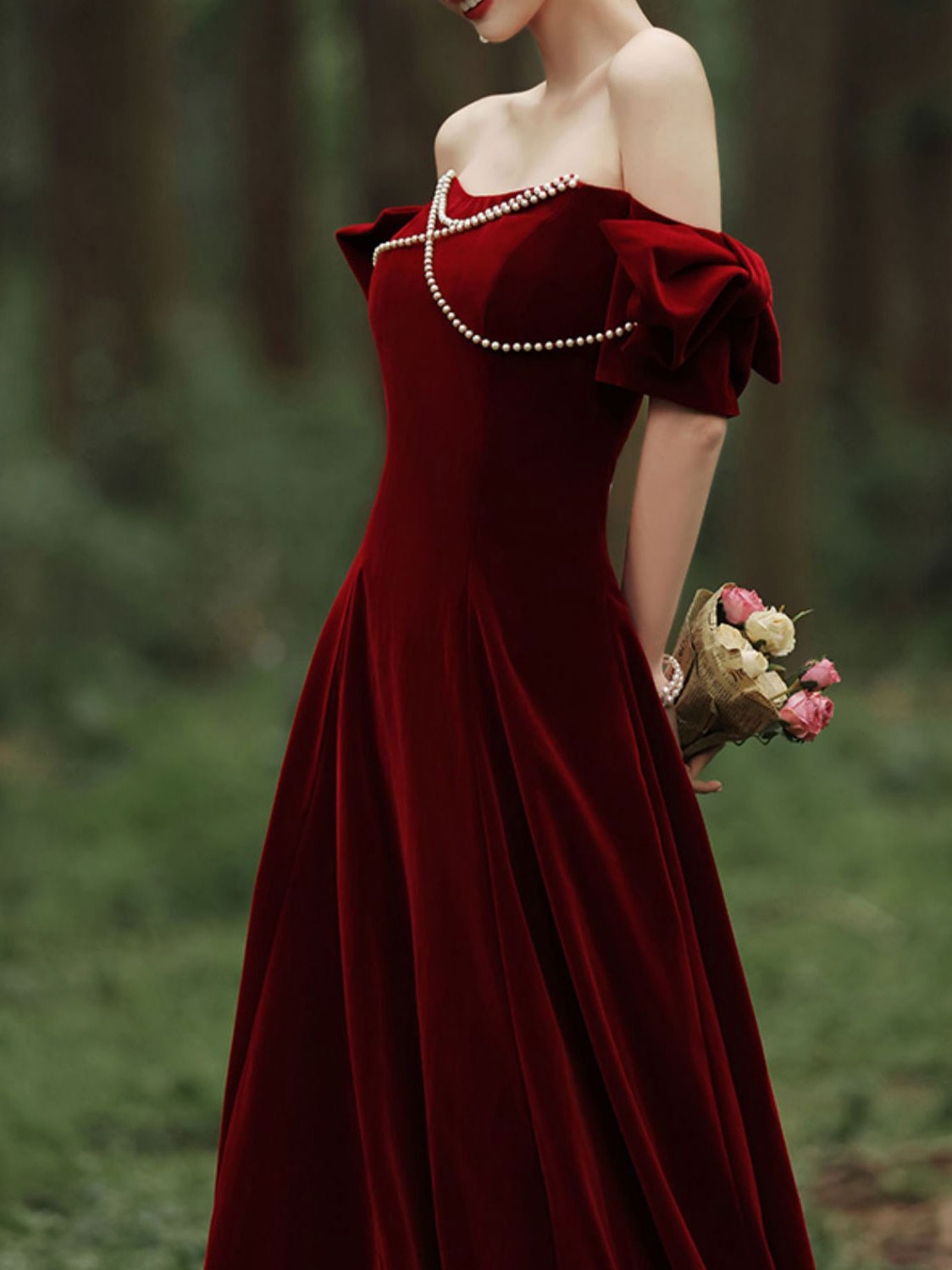 velvet burgundy dress prom A Line Long Dress, Burgundy Formal Evening Dresse – shopluu Red velvet