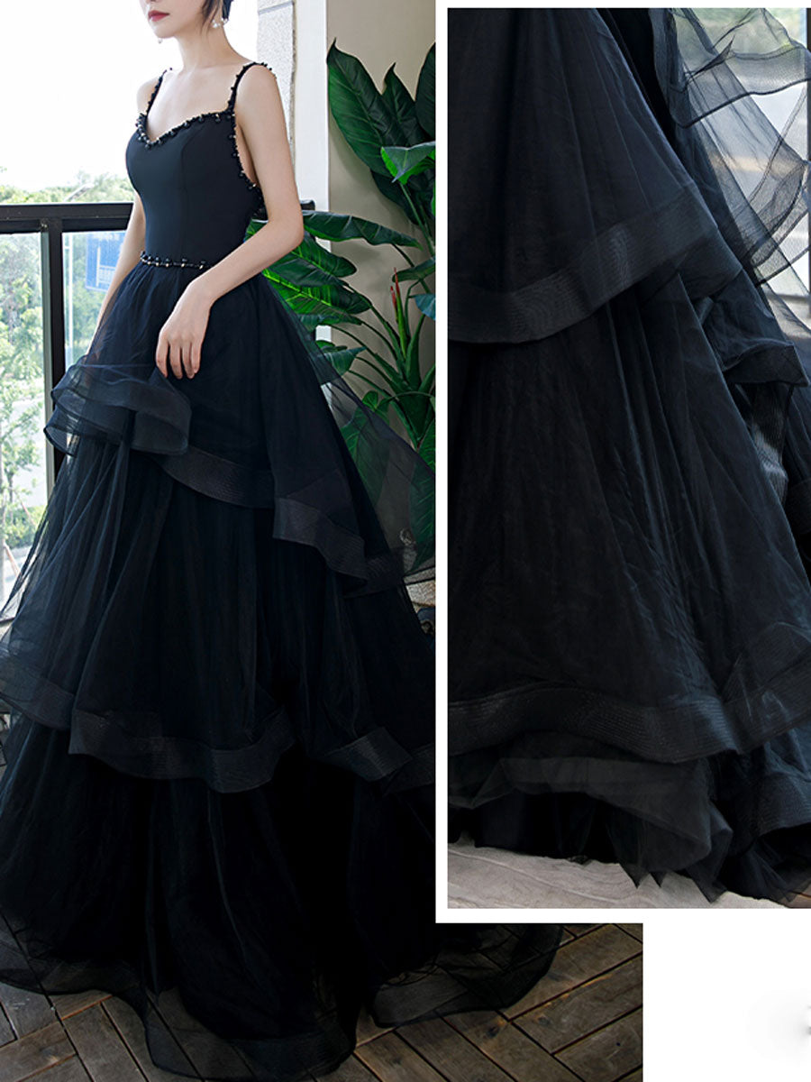 Elegant Black Long Prom Dress, Black Formal Graduation Evening Dresses