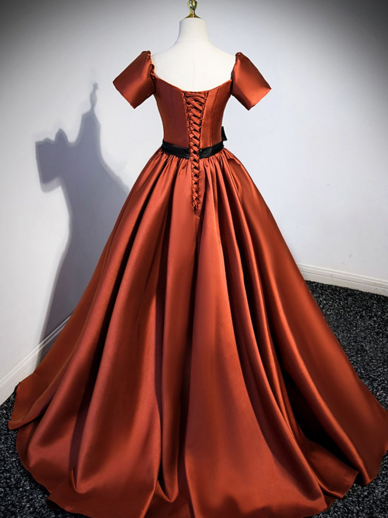 A Line Satin Orange Long Prom Dresses, Orange Formal Bridesmaid Dresse shopluu A Line Satin Orange Long Prom Dresses, Orange Formal Bridesmaid Dresse shopluu