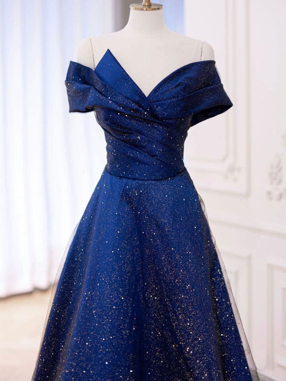 Simple Tulle Satin Dark Blue Long Prom Dress, Blue Formal Evening Dress US 8 / Custom Color Simple Tulle Satin Dark Blue Long Prom Dress, Blue Formal Evening Dress US 8 / Custom Color