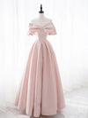 Simple Pink Satin Long Prom Dresses, Pink Bridesmaid Dresses