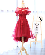 Red Round Neck Lace Tulle Short Prom Dress