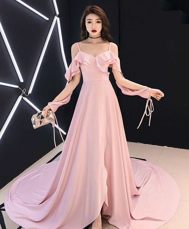 Simple Pink Chiffon Long Prom Dress Pink Evening Dress – shopluu