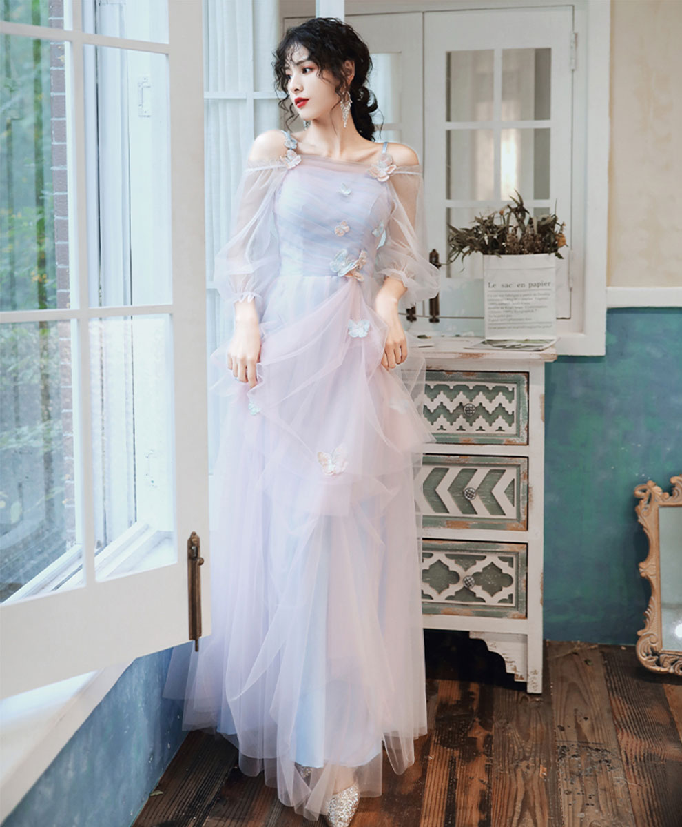 pink and blue tulle dress Strapless Floral Wedding Dress Blue & Pink Bicolor Tulle Wedding Gown SELINADRESS