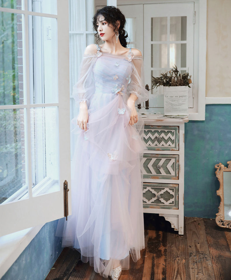 Elegant Pink Blue Tulle Long Prom Dress Pink Blue Formal Dress
