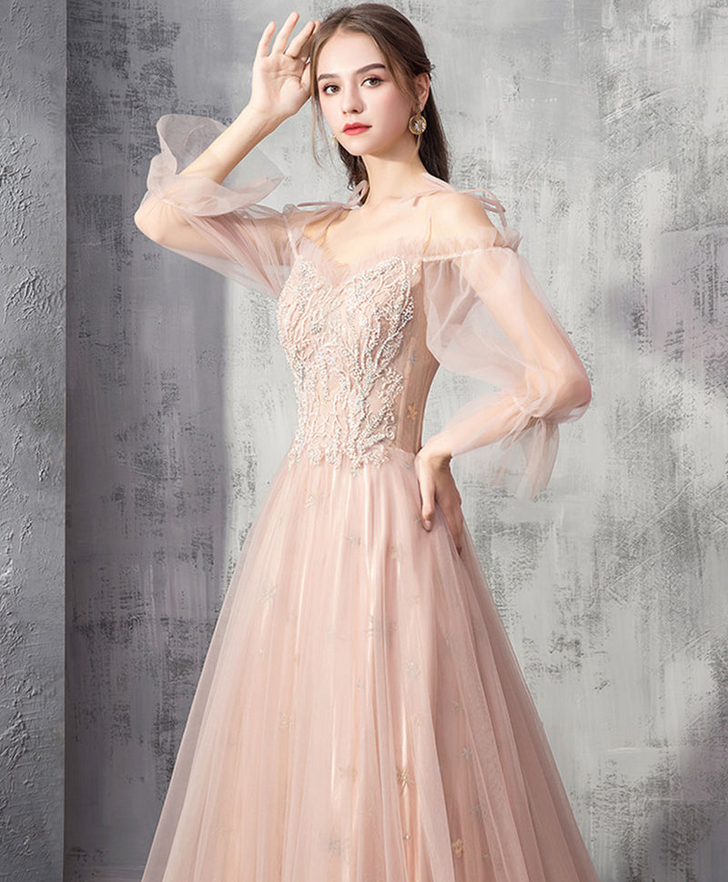 Champagne Tulle Lace Long Prom Dress Champagne Tulle Formal Dress