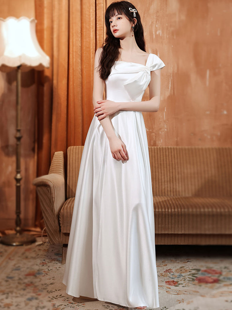 White A line Satin Long Prom Dress, White Satin Long Formal Evening Dr shopluu White A line Satin Long Prom Dress, White Satin Long Formal Evening Dr shopluu