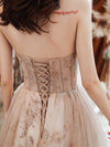 A-line Champagne Tulle Lace Long Prom Dress Lace Evening Dress