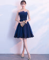 Cute Dark Blue Tulle Lace Short Prom Dress, Homecoming Dress
