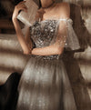 Gray Tulle Sequin Short Prom Dress Gray Homecoming Dress