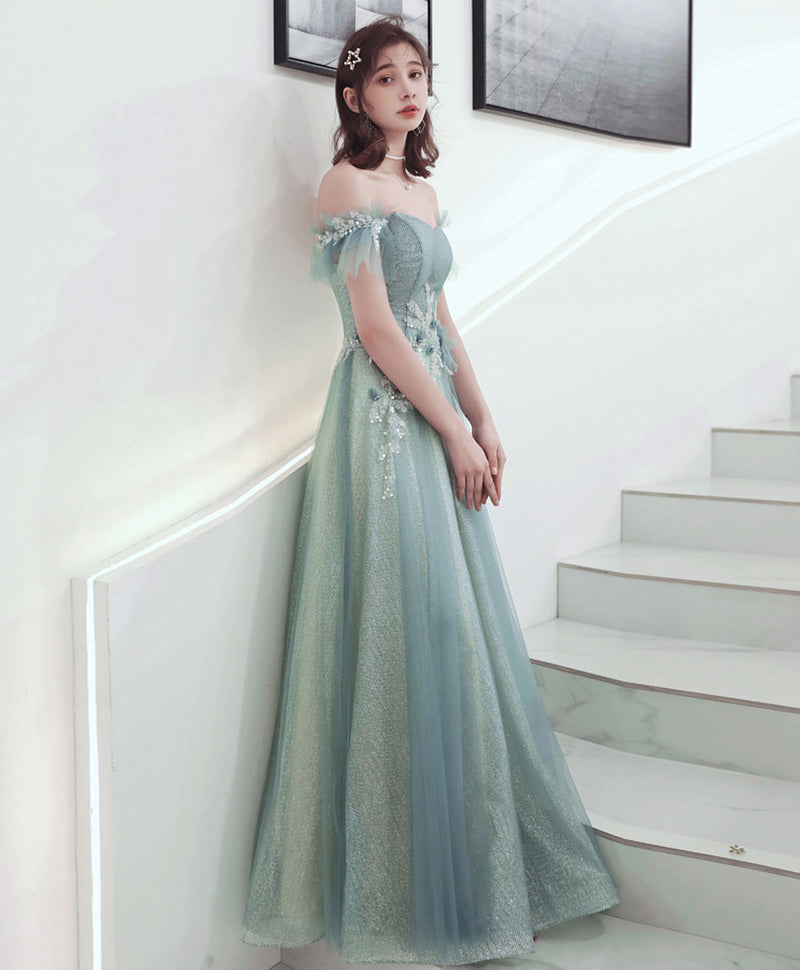 Green Aline Tulle Long Prom Dress, Green Formal Graduation Dress with Applique US 6 / Custom Color Green Aline Tulle Long Prom Dress, Green Formal Graduation Dress with Applique US 6 / Custom Color