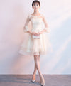 Champagne Tulle Lace Short Prom Dress, Champagne Homecoming Dress