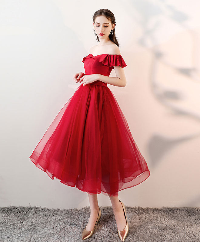Aline Red Satin/Tulle Short Prom Dresses, Red Formal Homecoming Dresse – shopluu