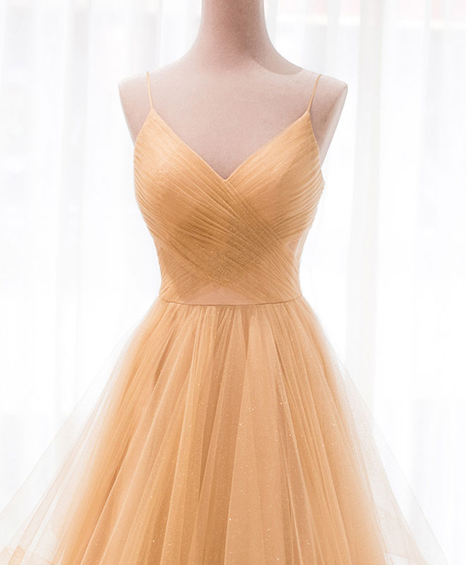 A-Line V Neck Tulle A-Line Long Prom Dress Tulle Formal Dress