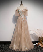 Champagne Sweetheart Tulle Lace Long Prom Dress Tulle Formal Dress