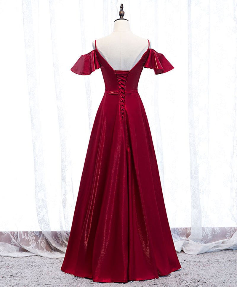 Simple Satin Burgundy Long Prom Dress Burgundy Formal Dress