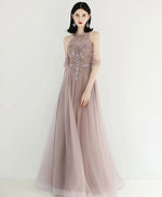Unique Tulle Beads Long Prom Dress, Tulle Formal Dress