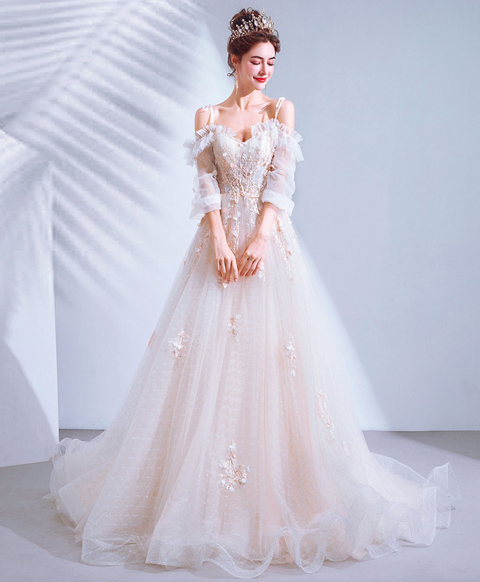Light Pink Tulle Lace Long Prom Dress Lace Long Evening Dress – shopluu