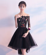 Black Tulle Lace Short Prom Dress, Black Evening Dress