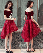 Burgundy Tulle Applique Short Prom Dress, Homecoming Dress