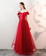 Simple Burgundy Tulle Long Prom Dress, Burgundy Tulle Evening Dress