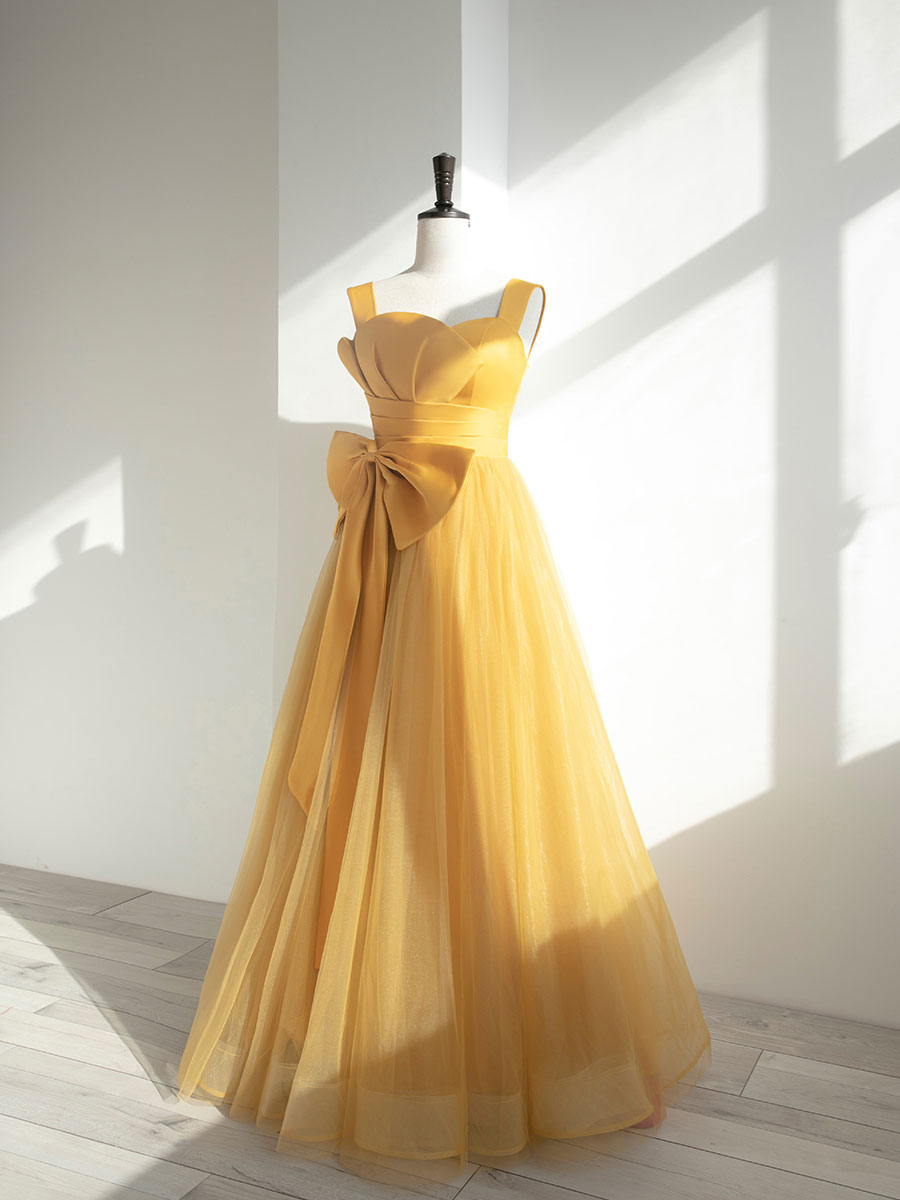 Simple Yellow Tulle Long Prom Dress, Yellow Formal Bridesmaid Dresses US 6 / Custom Color Simple Yellow Tulle Long Prom Dress, Yellow Formal Bridesmaid Dresses US 6 / Custom Color