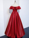 Simple A line Satin Long Prom Dress, Burgundy Bridesmaid Dresses