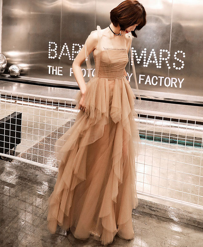 Champagne Tulle Long Prom Dress, Champagne Evening Dress