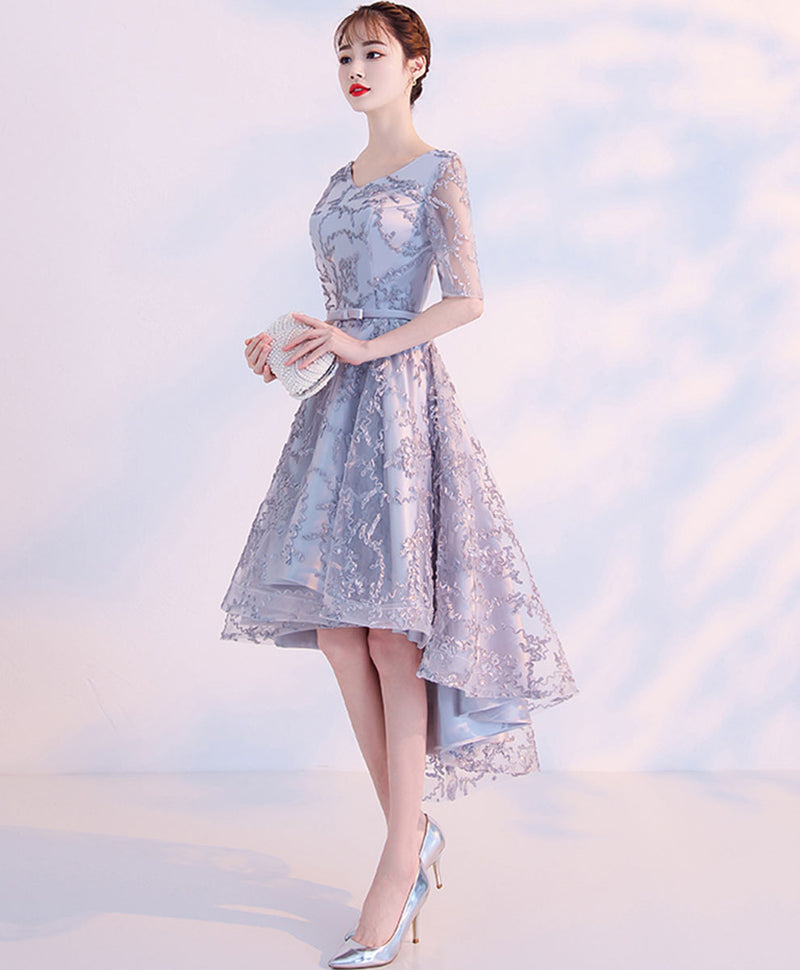 Gray Lace High Low Prom Dress Fray Lace Cocktail Dress, Gray Homecomin shopluu Gray Lace High Low Prom Dress Fray Lace Cocktail Dress, Gray Homecomin shopluu
