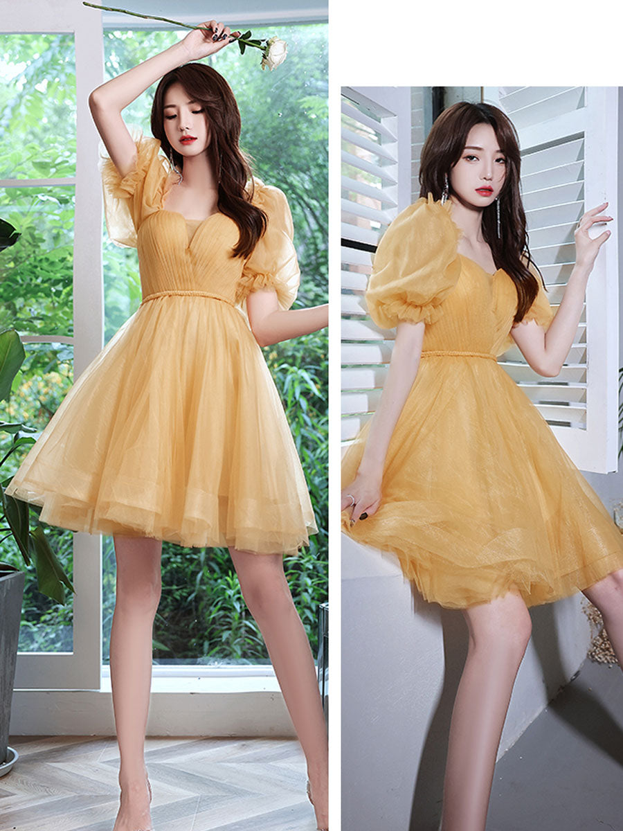 Yellow Short Prom Dresses, Yellow Puffy Homecoming Dresses