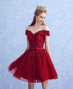 Burgundy Lace Tulle Short Prom Dress, Burgundy Lace Homecoming Dresses